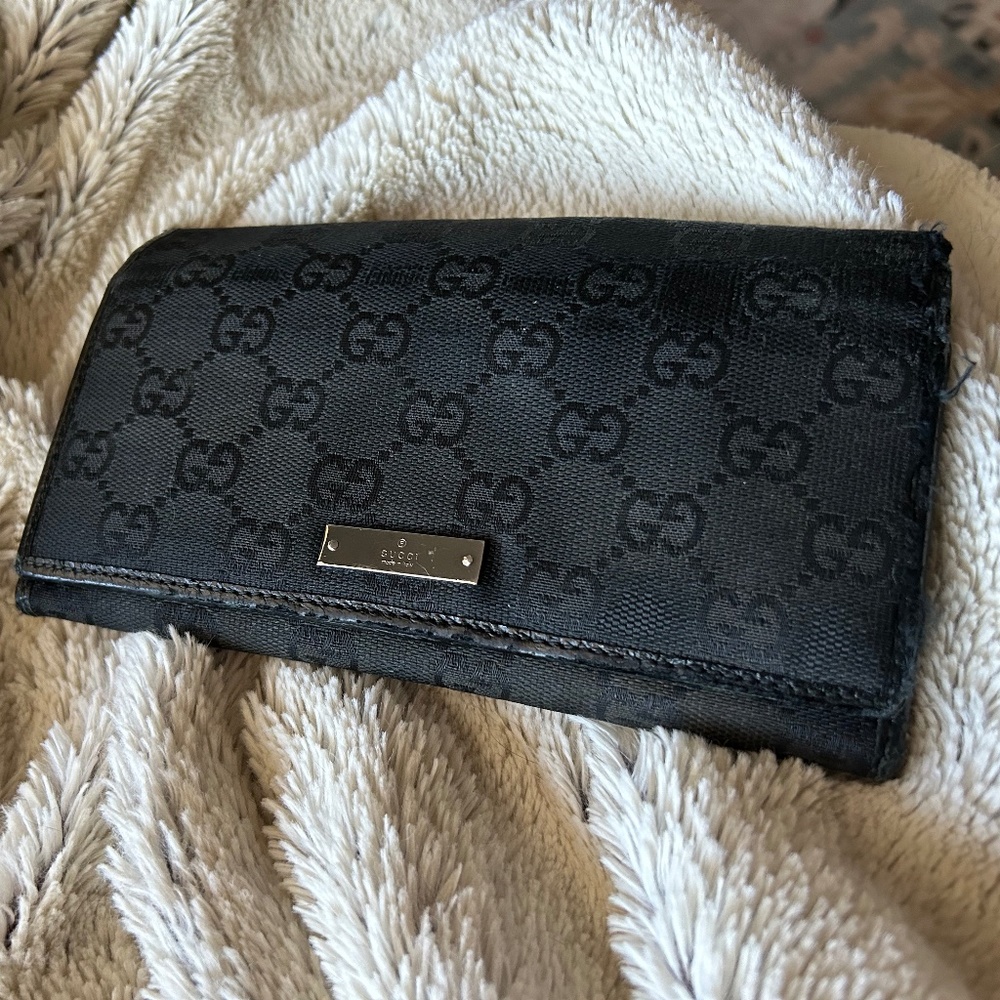 Vintage GUCCI Long Black GG Monogram Canvas Wallet